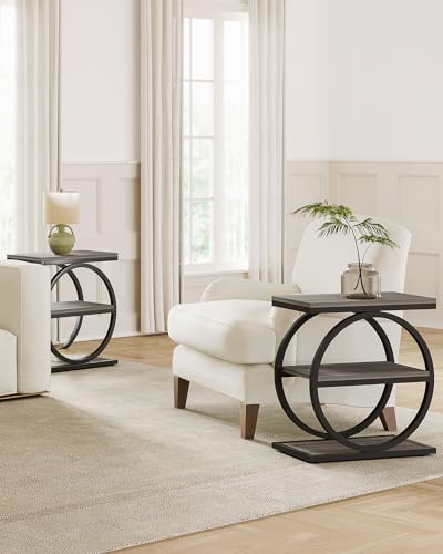 LITTLE TREE End Table, 3-Tier Side Table, Slim Sofa Side Table for Living Room, Tall Bedside Table Nightstand for Bedroom, Grey and Black - color: Grey
