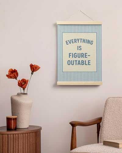 FGFK Preppy Blue Everything Is Figureoutable Inspirational Wall Art Poster Hanger Frame, Trendy Blue Striped Positive Affirmations Canvas Prints Framed Wall Decor for Girls Bedroom Dorm, 12x16 Inch - color: Preppy Blue