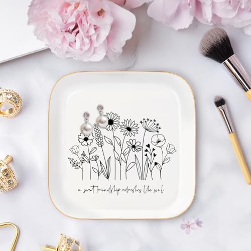 Christian Bible Verse Jewelry Dish Trinket Tray Gifts- Inspirational Ceramic Ring Jewelry Tray Gifts for Women-A Sweet Friendship Refreshes the Soul-Proverbs 27:9 (Modern) - style: Modern-Sweet Friendship