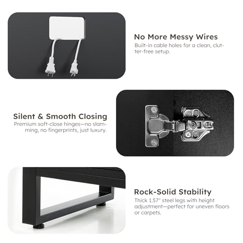 LGHM 70'' Fluted TV Stand with Power Outlets, Stylish Modern Entertainment Center with Drawers for TVs Up to 80”, 38'' Tall TV Stand, Media Console for Living Room, Metal Legs Design, Black - size: 38''H TV Stand