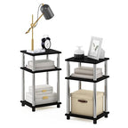 Furinno JUST Side Table Set of 2, 3-Tier Modern End Tables, Open Shelves Night Stand, Nightstand, Toolless Assembly, for Living Room, Bedroom, Americano/Stainless Steel - color: Americano/Chrome, size: 3-Tier, Round Pole, style: 2-Pack
