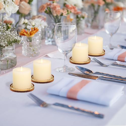 Vixdonos 3.8 Inch Glass Pillar Candle Holder Set Pack 2 Gear Round Plate Serrated Candle Stand for Table Centerpieces,Party, Wedding and Home Decor - color: Amber