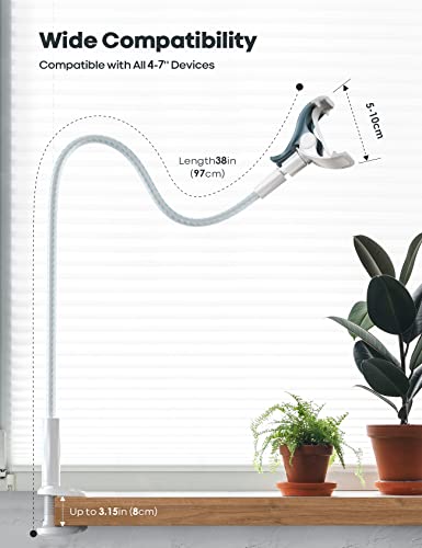 Lamicall Gooseneck Phone Holder Bed - [Nylon Braided] Flexible Arm, Overall Length 38inch, 360 Adjustable Clamp Clip, Overhead Cell Phone Mount Stand for Bed, Blue White - color: blue white