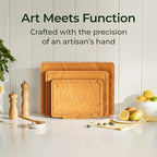 Keechee Bamboo Cutting Board, Reversible Wood Cutting Boards for Kitchen with Juice Grooves, Atelier Collection Handcrafted Large Serving Tray, Luxury Housewarming Wedding Gifts for New Home - size: Set of 3 (M+L+XL)