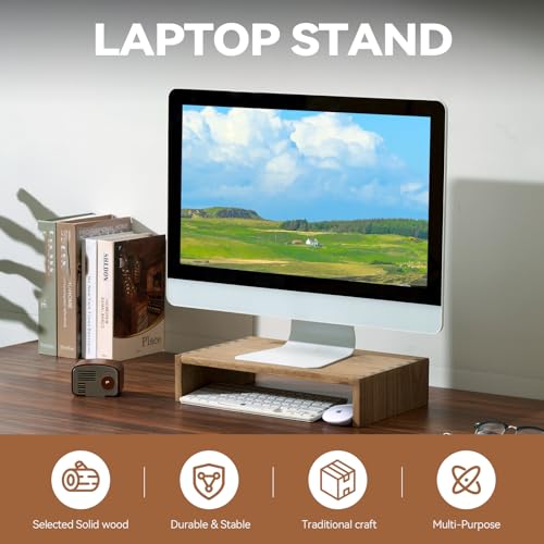 KIRIGEN Monitor Stand Wooden - Desk Stand Wood for Computer/Laptop/TV Printer - Monitor Arms & Stands Desk Riser for Office Desktop Workspace Organizers Platforms Stands (39,Dark Brown) - color: Dark brown, size: 39cm