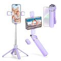 MQOUNY Mini iPhone Tripod Stand & Selfie Stick with Wireless Remote & Removable Light, Extendable Stand 360 Rotation Compatible with iPhone & Android Samsung (Purple) - color: Purple