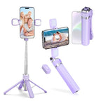 MQOUNY Mini iPhone Tripod Stand & Selfie Stick with Wireless Remote & Removable Light, Extendable Stand 360 Rotation Compatible with iPhone & Android Samsung (Purple) - color: Purple
