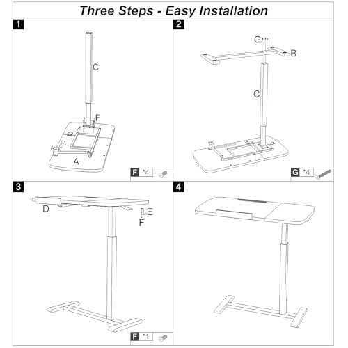 Overbed Bedside Table with Wheels,Tiltable Hospital Bed Table, Pneumatic Adjustable Overbed Table, Rolling Laptop Desk, Mobile Standing Desk for Bed, Couch, or Hospital Use - color: White