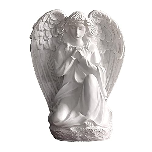YANGMEI Guardian Angel Statue, Resin White Praying Angel Sculpture for Shelf Table Living Room Bedroom Decor Figurine Religious Spiritua Memorial Gift