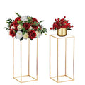 Nuptio Wedding Centerpieces Gold Vases: 2 Pcs 23⅝ inch Tall Flower Stand Metal Floor Vase Column Geometric Centerpiece Stands Rectangular Display Rack for Weddings Party Decoration - size: 23⅝" H x 2 Pcs