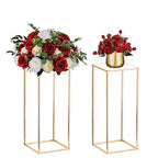 Nuptio Wedding Centerpieces Gold Vases: 2 Pcs 23⅝ inch Tall Flower Stand Metal Floor Vase Column Geometric Centerpiece Stands Rectangular Display Rack for Weddings Party Decoration - size: 23⅝" H x 2 Pcs
