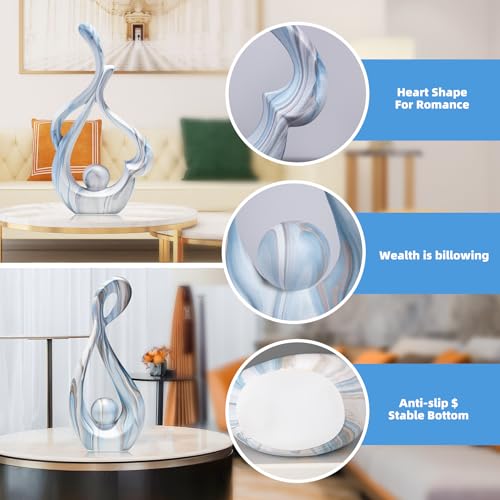 Blue Sculptures Home Decor, Ceramic Statues Coffee Table Decor for Living Room, Table Centerpiece for Dining Room, Shelf, Entry, Modern Minimalist Abstract Art Objects (2pcs) - color: Blue Marble Set