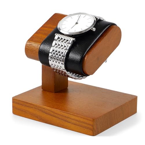 Solid Wood Watch Display Stand T-bar PU Leather Watch Stand Holder Organizer For Men And Women Wristwatch, Bracelet, Storage Display Rack (Black) - color: Black, size: Single Slot