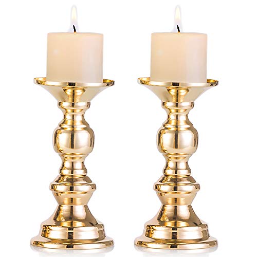 Nuptio Pillar Candle Holders, Wedding Centerpieces Metal Candle Holder Candles Stand Decoration Ideal for Weddings Special Events Parties Living Room (2 Pcs, Gold) - color: Gold, size: 2 Pcs