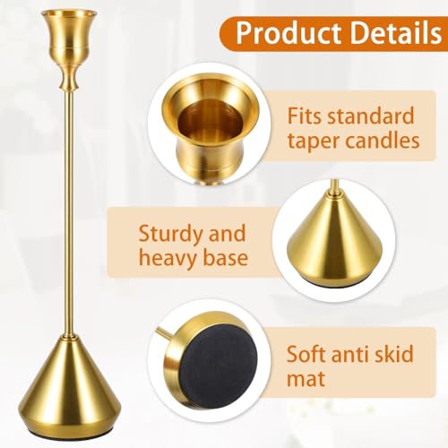 Elegant Vintage Brass Gold Candlestick Holders, Set of 3 Taper Candle Holders with Weighted Base for Wedding, Dining Table, Holiday Decor - color: Brass Gold