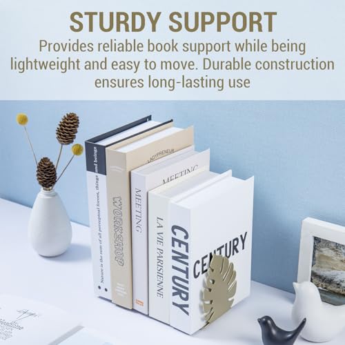MyGift Brass Tone Monstera Leaf Decorative Bookends Set, Metal Book Ends for Shelves, Bookshelf & Office Decor, Tropical Plant Inspired Home Accessories, 1 Pair
