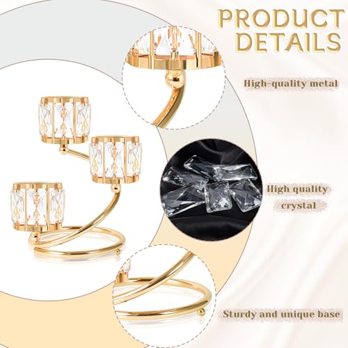 Metal 3 Arm Crystal Candle Holder - Tea Light Centerpiece Candle Holder, Votive Holder with Sparkling Crystal Bowl, Suitable for Wedding, Table Centerpiece, Home Decor (1, 3 arm-Gold) - size: 3 arm-Gold