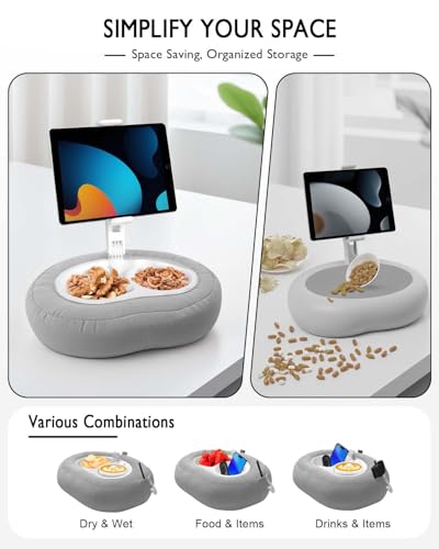 Tablet Pillow Stand, Compatible with 4.7"-12.9" Kindle, iPad, Phone/Tablet, Google, 360° Rotating Phone Holder for Bed, Detachable Bowl, Reading and Relaxation on Bed, Gray, Small (Velvet Pillow) - color: Gray