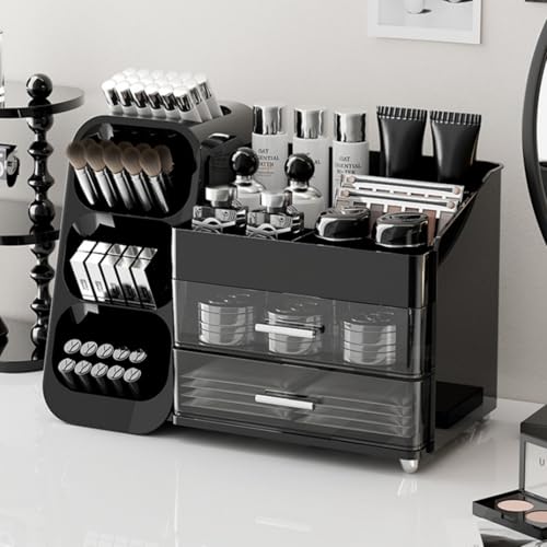 Booklov Makeup Organizer for Vanity, Large Capacity Cosmetic Display Case with Drawers, Countertop Beauty Storage Holder for Skincare, Brush Eyeliner Perfume Eyeshadow Lipsticks, Counter Desk, Black - color: Black, size: L01