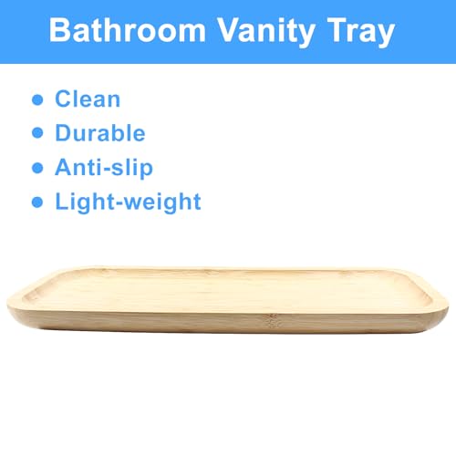 Jiozermi 14.17" Bamboo Serving Tray Tea Serving Tray Bamboo Vanity Tray Counter Tray Bathroom Tray Kitchen Sink Tray Bamboo Tray for Perfume Tea Food Candles - size: 14.2" x 5.9" x 0.8"