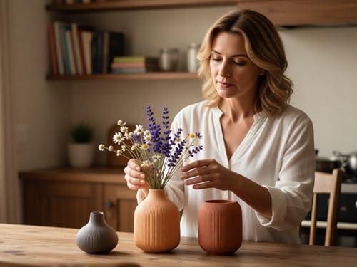 Modern Ceramic Vase Set 3 Small Flowers Decorative Vase Farmhouse Home Living Room Dining Table Room Desk Pottery - color: 15 Reddish Brown/Orange/Grey