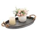 Hipiwe Galvanized Metal Iron Oval Tray with Rope Handle Farmhouse Serving Tray Rustic Industrial Decorative Centerpiece for Coffee Table Weddings and Parties Decor, Large - size: 15.4" x 9.8" x 1.6"