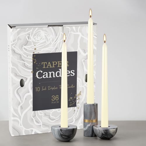 YOROXRG 36 Pack Ivory White Taper Candles, 7-8 Hours Burn Time, Unscented, Smokeless and Dripless, 0.8 x 10 Inch Dinner Candle Set for Household, Wedding, Party and Home Décor Candlesticks - color: Ivory-36