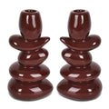 Faux Pebble Taper Candle Holders Set of 2, Modern Candlestick Holders for Table Centerpieces,Shelf Decor,Housewarming Gift, Fits 0.87'' Candles, Coffee Brown