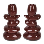 Faux Pebble Taper Candle Holders Set of 2, Modern Candlestick Holders for Table Centerpieces,Shelf Decor,Housewarming Gift, Fits 0.87'' Candles, Coffee Brown