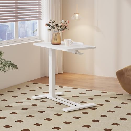Medical Adjustable Overbed Bedside Table with Casters 90° Tilting Desktop Pneumatic Mobile Rolling Laptop Computer Standing Desk Cart with Tray, Hospital Table(31.5" W x 17.7" D, White) - color: White, size: 3218