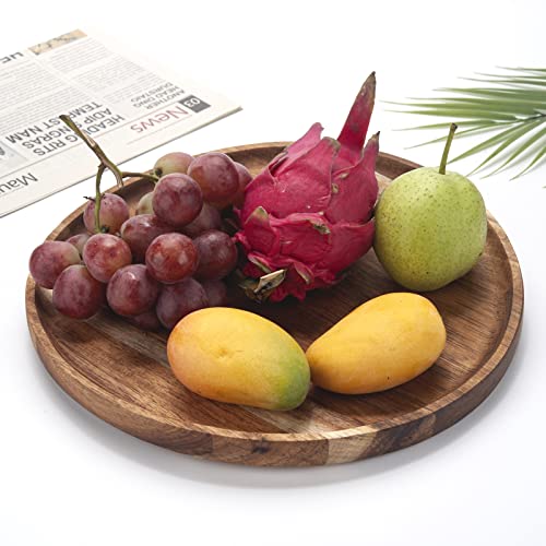 YANGQIHOME 11.8 inches Round Wood Tray, Wooden Serving Tray, Acacia Plates, Appetizer Charcuterie Board, Tray Organizer for Kitchen/Countertop, 11.8 x 11.8 x 0.8 inch - size: 11.8"