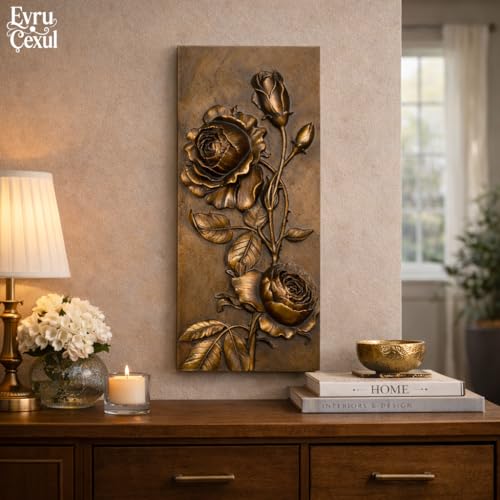 EvruCexul Vintage Floral Wall Sculpture, Antique Bronze Resin Wall Art with Ornate Botanical Design, Decorative Wall Plaque for Elegant Home Décor (Rose) - style: Rose