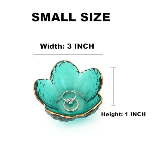 Green Flower Ring Dish Jewelry Tray, Small Glass Trinket Tray for Rings Earrings, Present for Wife Mom Daughter Women - color: Green
