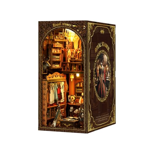 Book Nook Kit - DIY Miniature Dolls House Kit with Furniture and LED Light, 3D Puzzle Wooden Art Bookends, Model Kits for Adults and Teens (Royal Tailor Shop)
