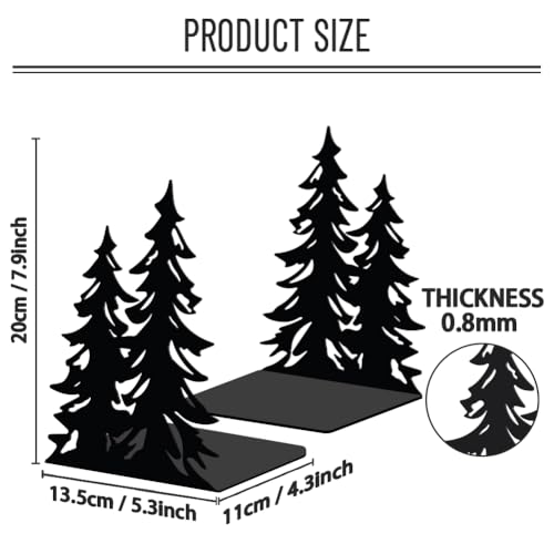 WADORN 1 Pair Pine Tree Metal Decorative Bookend for Shelves, Heavy Duty Book Ends Modern Non-Skid Books Holder Stand Black Book Support Stoppers for Desk Bookshelf Office Home, 5.3x4.3x7.9 Inches - color: Pine Tree