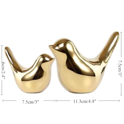2 Pieces Decor Ceramic Bird Figurines Small Bird Statues Home Decorative Modern Style Figurine Decor for Living Room,Bedroom,Desk,Bookshelf,Shelf,Coffee Table, Fireplace Mantel (Gold) - color: Gold