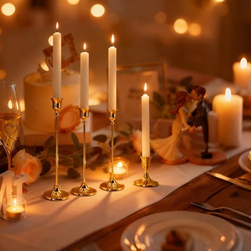Candlestick Holders Taper Candle Holders, Gold Vintage Candle Stick Candle Holder for Pillar Candles Table Centerpiece, Wedding Reception, Festive Christmas Mantel Decor or Home Decor - color: Gold, size: 4PCS