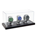 Acrylic Watch Display Case for 3 Watches with Solid Wood Base, Dustproof 3mm Clear Watch Showcase and Organizer for Men & Woman, Luxury Watch Stand - size: Display Case (No LED) For 3 Watch