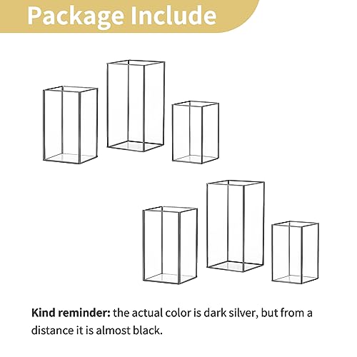 Nuptio Glass Candle Holders Hurricane Holder for Pillar Candles 6 Pcs Black Metal Candle Holders Large Rectangular Candleholder Vase Centerpieces Decoration for Wedding Fireplace 9.5 & 8.1 & 6.5 inch - color: Black, size: 9.5 & 8.1 & 6.5 inch H - 6 Pcs
