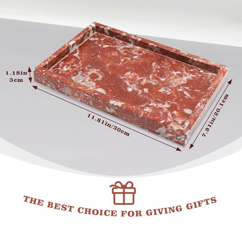 Luxury Red Marble Vanity Tray .11.8 Inch x 7.9 Inch Bathroom Countertop Organizer Stores & Displays Perfume, Cosmetics, Jewelry Natural Stone Decor