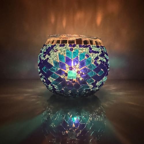 BYTURKISHLAMPS DIY Turkish Mosaic Candle Holder Kit & 1 Glass + 1LB+ Mosaic Tiles and Beads Bulk, Make Your Own Creative Glass and Garden Craft, Making Table Tealight for Adults, Teens, Family, Couple