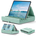 KDD Tablet Pillow Holder, Foldable iPad Stand for Lap, Bed and Desk -Tablet Soft Pad Dock with Pocket & Stylus Mount Compatible with iPad Pro 12.9, 10.5, 9.7 Air Mini 6 5 4 3, E-Reader - color: Green