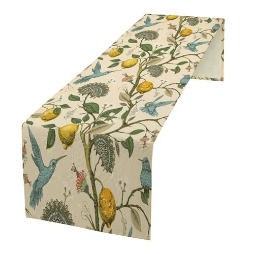 Table Runner with Flowers and Birds, Spring Plant Flowers Table Decoration Linen Table Runner Family Party Party Decorations 13x36 Inches - color: Flowers Birds-9, size: W13x36L