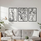 CHENGU 3 Pieces Metal Minimalist Abstract Woman Wall Art Line Drawing Wall Art Decor Single Line Female Home Hanging for Kitchen Bathroom Living Room - style: Lovely Style
