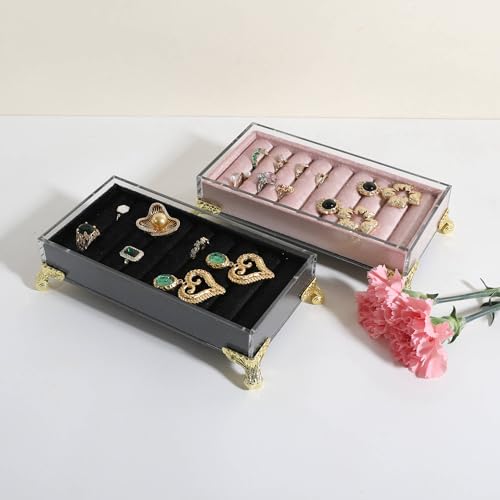 GemeShou velvet slots Ring holder for jewelry organizer, Earring ring display stand for selling, felt ring jewelry holder tray showcase【Velvet slots Ring Holder-Black】 - color: Black