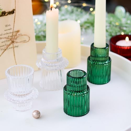 Christmas Class Candlestick Holders 6PCS Red Green Ribbed Taper Candlestick Holders for Tealight Candles Christmas Table Centerpieces Indoor Decoration - color: Christmas