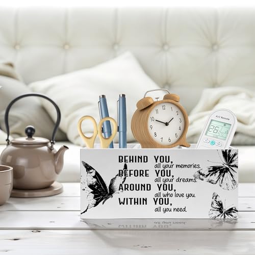 Retro Butterfly Graduation Pencil Pen Holder for Desk, Behind You All Your Memories Wooden Pencil Holder Organizer for Home Office Desk Accessories, Graduation Gifts for Her - color: Color-Desk accessories white 02