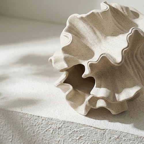 White Ceramic Vase for Modern Home Decor, Ceramic Coral Flower Vase for Nordic Art Pampas Grass,Boho Decor Donut Centerpiece Vases for Coffee Table Office Bookshelf Living Room Decor (White+ Small) - color: White