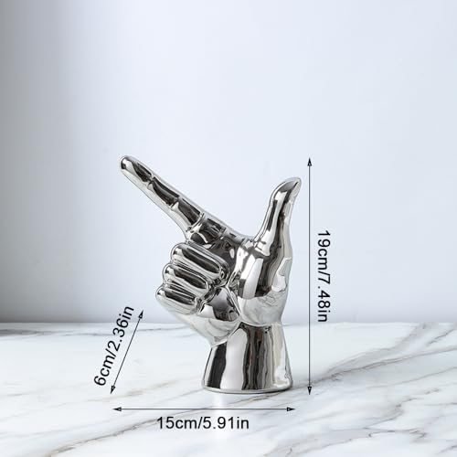 Rayberro Ceramic Hand Gesture Sculpture Creative Hand Statue Home Decor Hand Gesture Figurine Decors for Living Room Bedroom Office Bookshelf Coffee Tabletop Ornaments Decorations Gift (Silver) - color: Silver