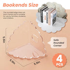 Scalloped Acrylic Bookends 4 Pack, Heavy Duty Clear Book Holder Stands with Non-Slip Pads for Large Books, Files, CDs & Games, Modern Shelf & Office Organizer - color: 4 Pcs